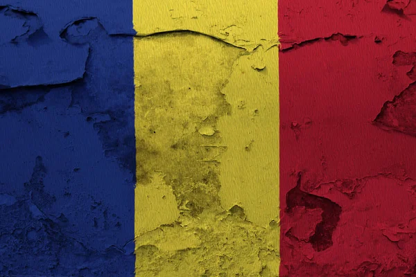 Flaga Rumunii Malowane Pękniętych Ścian Betonowych — Zdjęcie stockowe