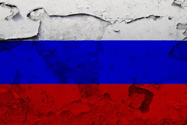 Ryssland Flagga Målad Sprucken Betong Väggen — Stockfoto