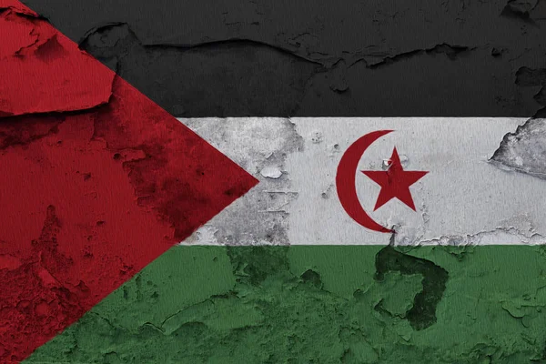 Die Flagge Der Arabischen Demokratischen Republik Sahrawi Auf Die Rissige — Stockfoto