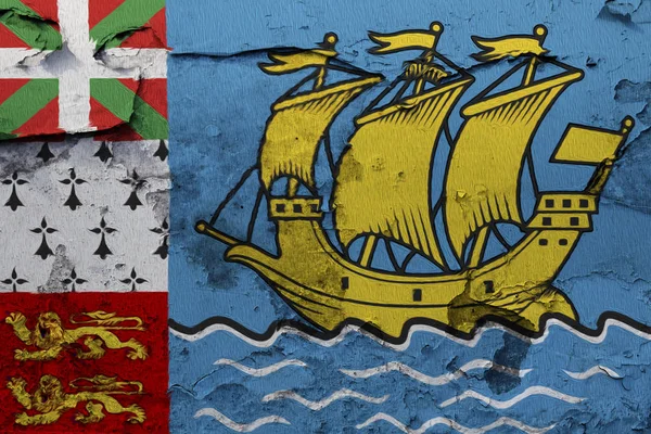 Прапор Сен Мікелон Пофарбовані Тріщинами Бетонну Стіну — стокове фото