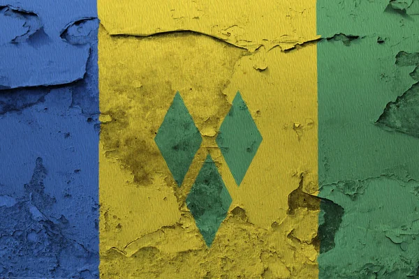 Saint Vincent Und Die Granadinen Fahne Auf Die Rissige Betonwand — Stockfoto