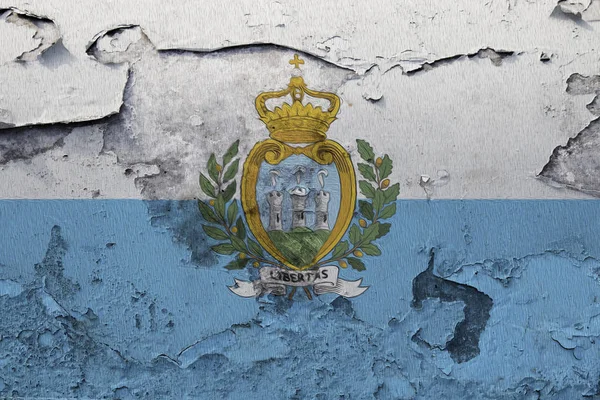 Bandera San Marino Pintada Muro Hormigón Agrietado — Foto de Stock