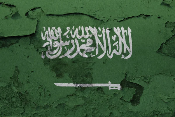 Saudi Arabia Flag Painted Cracked Concrete Wall — Stock Photo, Image