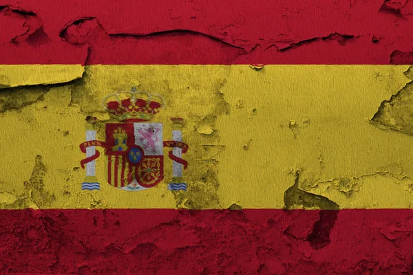 Bandera España Pintada Muro Hormigón Agrietado —  Fotos de Stock