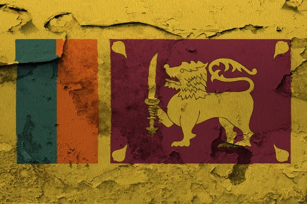 Srí Lanka Zászló Repedt Konkrét Falra Festett — Stock Fotó