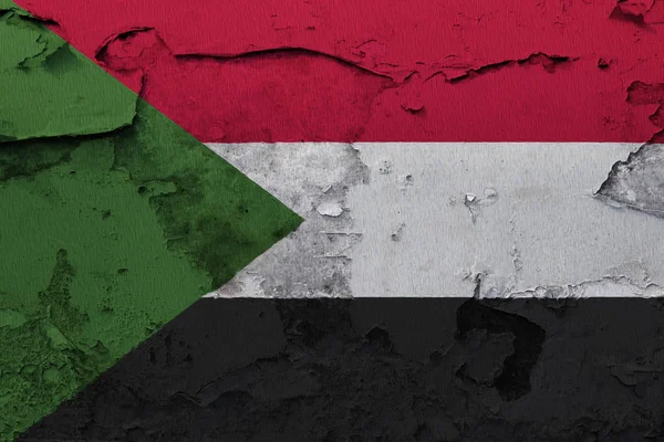 Sudan Flag Painted Cracked Concrete Wall — Stock Photo, Image