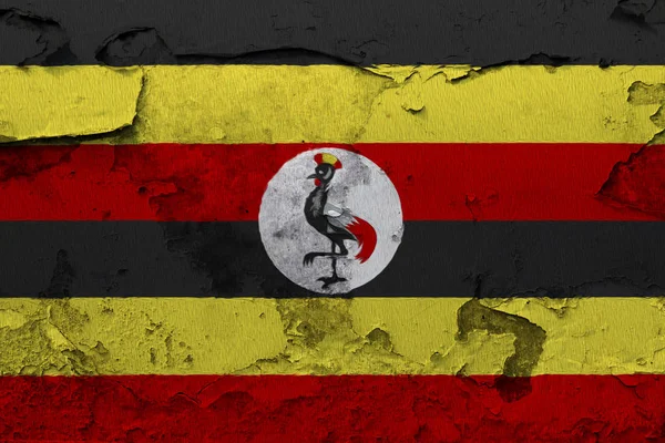 Bandiera Uganda Dipinta Sul Muro Cemento Incrinato — Foto Stock