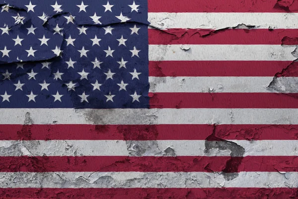 Amerikai Zászló Repedt Konkrét Falra Festett — Stock Fotó