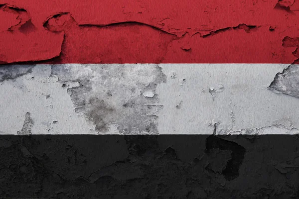 Jemeni Zászló Repedt Konkrét Falra Festett — Stock Fotó