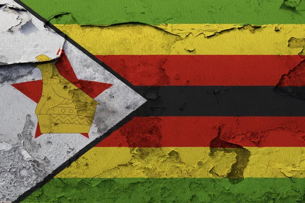 Zimbabwe Bandiera Sul Muro Cemento Incrinato — Foto Stock