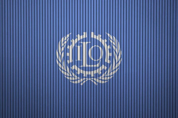 International Labour Organization flag painted on the concrete wall