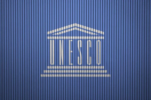 Flaga Unesco Namalowane Ścianie Betonowej — Zdjęcie stockowe