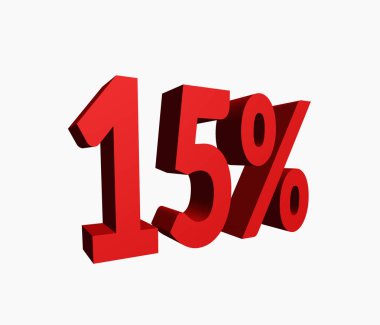 % 15 kırmızı renk 3d metinden indirim Satılık beyaz arka plan üzerinde izole promosyonlar için