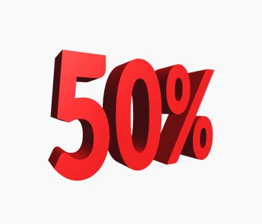% 50 kırmızı renk 3d metinden indirim Satılık beyaz arka plan üzerinde izole promosyonlar için