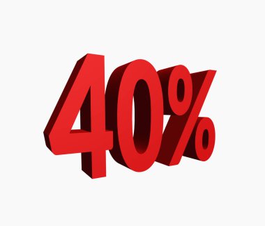 % 40 kırmızı renk 3d metinden indirim Satılık beyaz arka plan üzerinde izole promosyonlar için