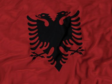 Closeup karıştırdı Arnavutluk bayrağı, kumaş karıştırdı bayrak arka plan.