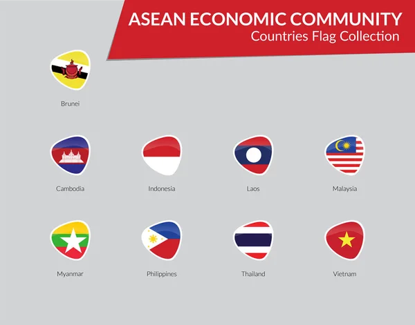 Comunidad Económica Asean Países Colección Iconos Bandera — Vector de stock