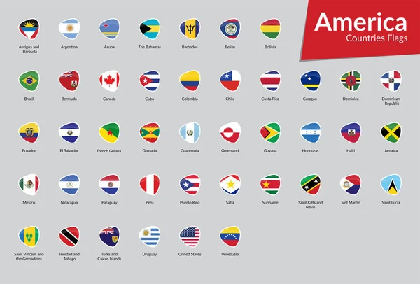 Países Americanos Coleção Ícones Bandeira —  Vetores de Stock