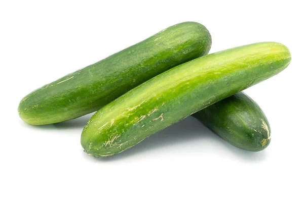 Drie Komkommers Een Geïsoleerde Witte Achtergrond — Stockfoto
