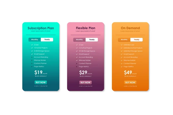 Price Comparison Table Pricing Table Template Website Applications Business Subscription — Stock Vector