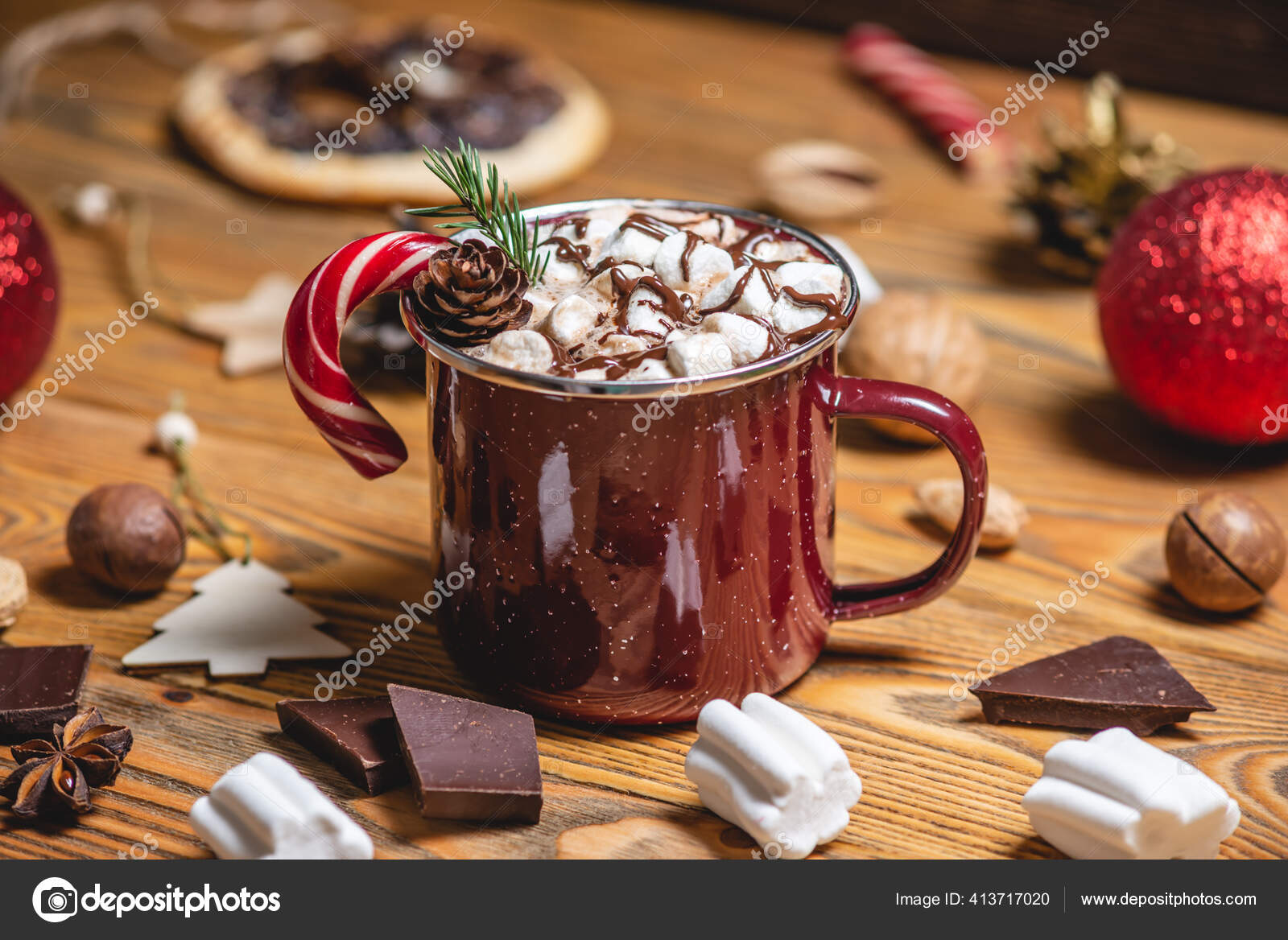 Cup Aromatic Tasty Hot Chocolate Marshmallows Decorated Red Candy
