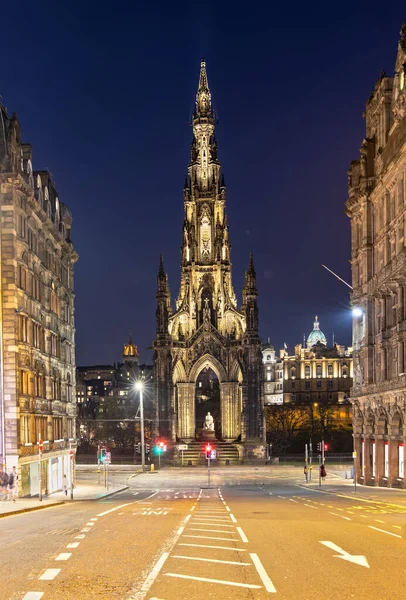 Het Scott Monument Edinburgh Schotland Nachts — Stockfoto