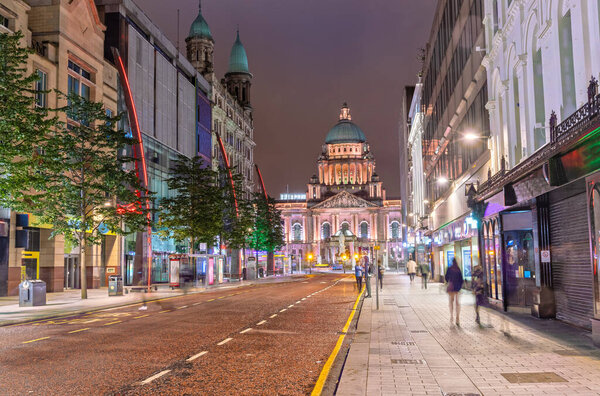The Belfast City Hall at Donegall Square in Belfast, Northern Ireland at Night