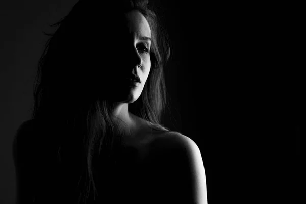 Portrait Girl Black White Black Background Noir Style — Stock Photo, Image