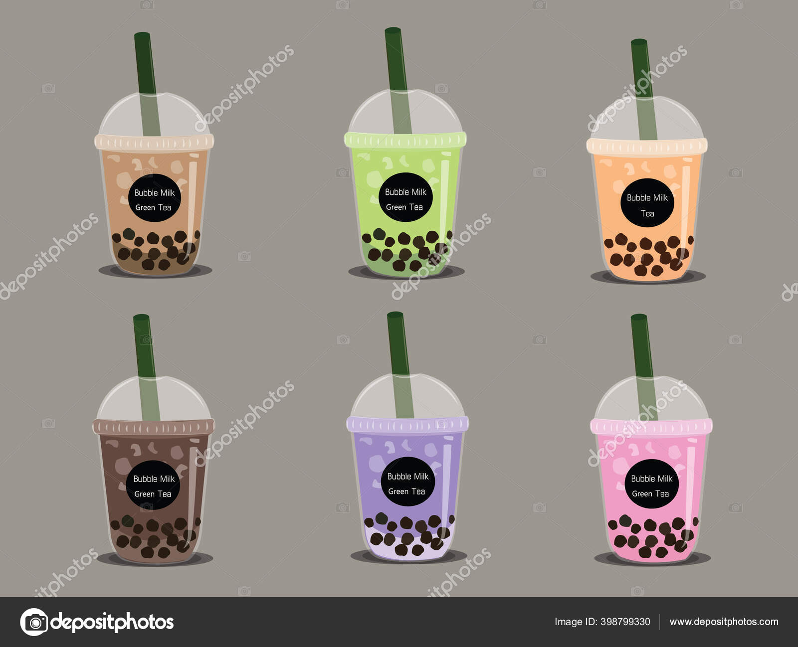 Bubble Milk Tea Black Pearl Milk Tea Famous Drink Many Stock Vector by