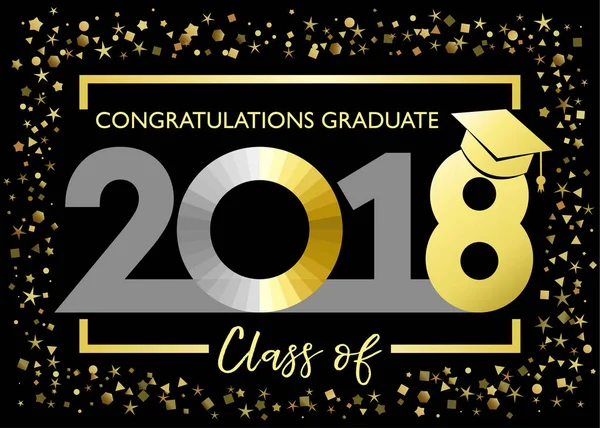 Clase 2018 Felicitaciones Graduándose Tarjeta Brillo Dorado Clase 2018 Gráficos — Vector de stock