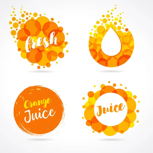 Étiquette Jus Orange Splash Set Design Gouttes Bulles Lettrage Logo — Image vectorielle