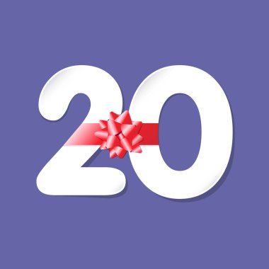 20 yaşında logo. 20 tercih kağıt, beyaz renk selamlar kutluyor şablon tebrik ediyor, numaraları. Gölge izole şekille. Soyut rakamını yüzde % off, grafik 0 internet amblemi.