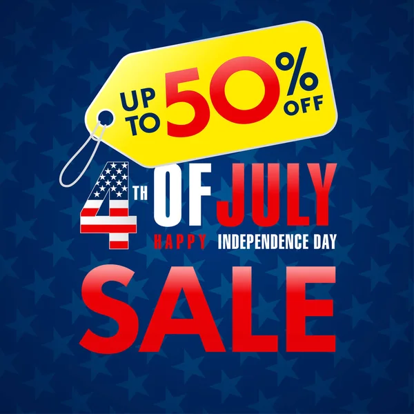 4 Temmuz ABD, bağımsızlık günü satış promosyon afiş. Dört Temmuz satışı el ilanı, özel indirim % 50 kapalı sarı etikette. Online mağaza, Satılık Lacivert vektör arka plan