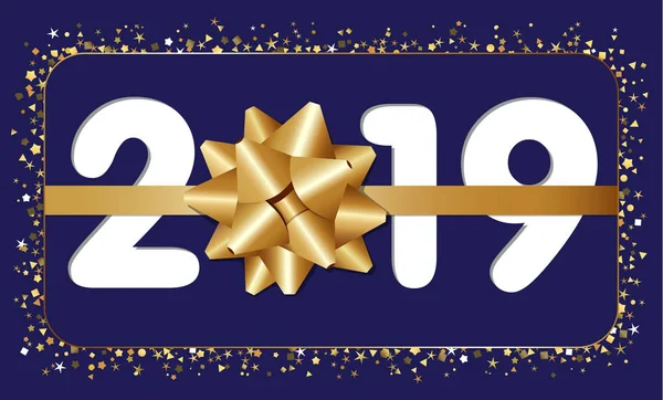 2019 Saludos Navidad Azul Nevado Brillante Brillante Brillante Números Blancos — Vector de stock
