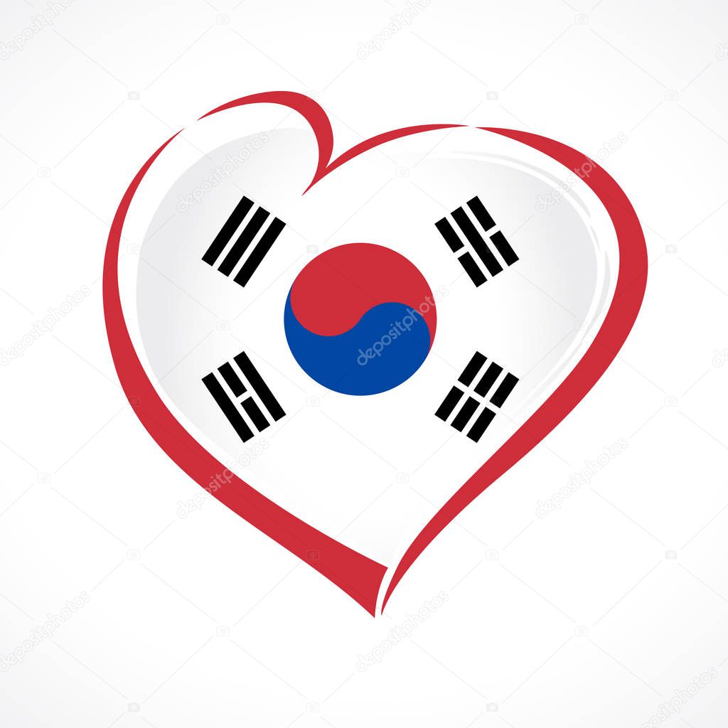 Love Korea emblem with heart in national flag color. National holiday in Korea 17 of july vector greetings card. Celebrate Korean 73 years anniversary of independence