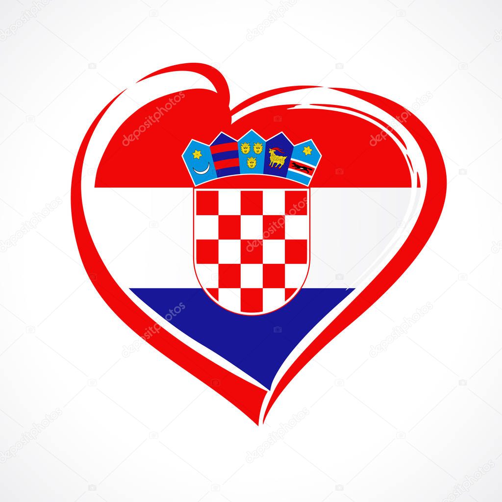 Love Croatia emblem with heart in national flag color with coat of arms. National holiday in Croatia 25 June vector greetings card. Celebrate Croatian anniversary of independence 1991