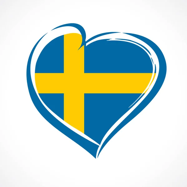 Älska Sverige Emblem Med Hjärta Flaggfärg Nationell Helgdag Sverige Januari — Stock vektor