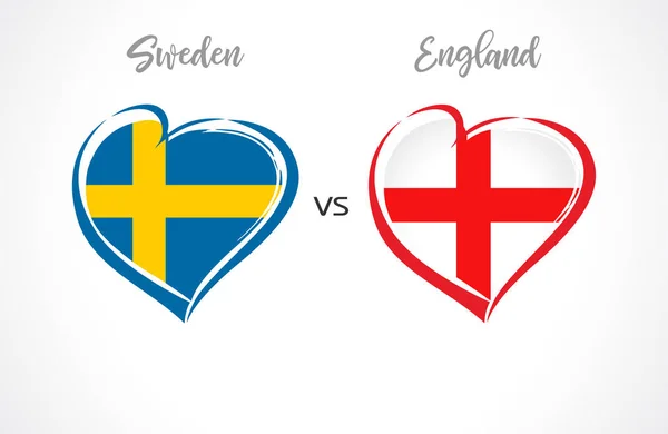 スウェーデン イングランド フラグ 白い背景の上の全国代表チームのサッカー 心の中 ボタン ベクトルで国旗 準々決勝フットボール カップ 2018 — ストックベクタ