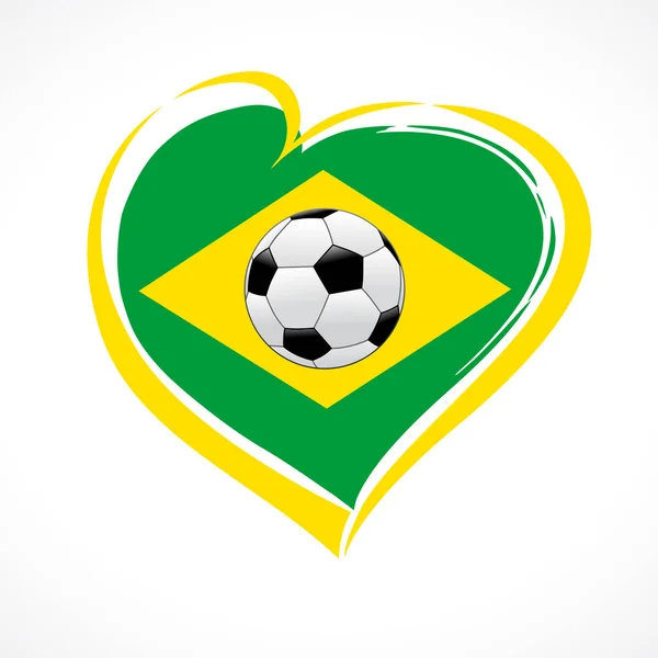 Love Brazil Emblem Heart National Flag Color Soccer Ball Brazilian — Stock Vector