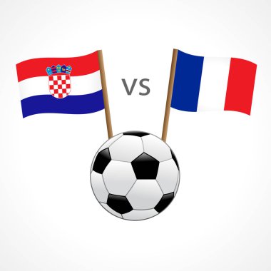 Fransa vs Hırvatistan bayrakları, Milli takım futbol beyaz arka plan üzerinde. Fransız ve Hırvat Ulusal bayrak ve futbol topu, vektör çizim. Yarışmanın 2018 Futbol Şampiyonası Finali