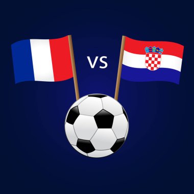Fransa vs Hırvatistan bayrakları, Milli takım futbol lacivert zemin üzerine. Fransız ve Hırvat Ulusal bayrak ve futbol topu, vektör çizim. Yarışmanın 2018 Futbol Şampiyonası Finali