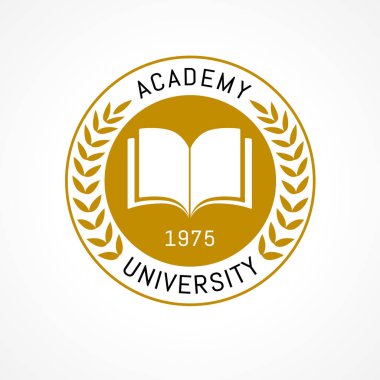 Üniversitesi Eğitim logo tasarımı ile kitap ve defne dalı açın. Üniversite veya kolej altın çelenk arma kalıp çizmek olduğunu. Vektör çizim