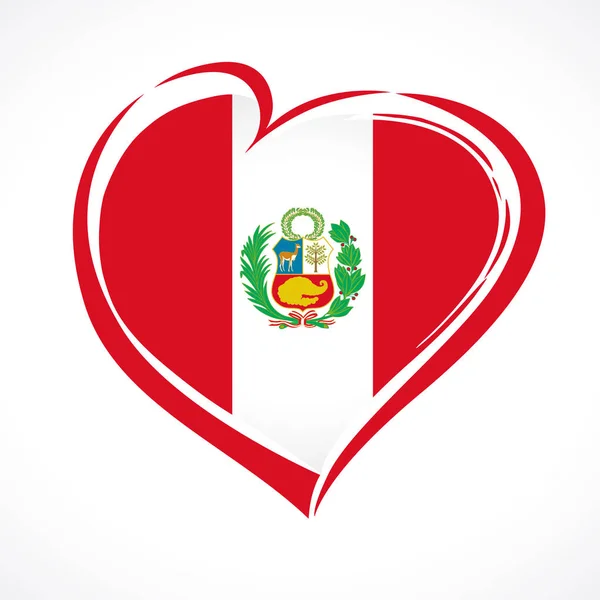 Tarjeta Felicitación Love Peru Bandera Con Escudo Armas Julio Día — Vector de stock