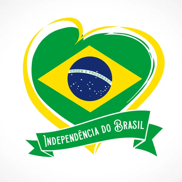 Liefde Brazilië Vlag Embleem Met Tekst Portugese Independencia Brasil Lint — Stockvector