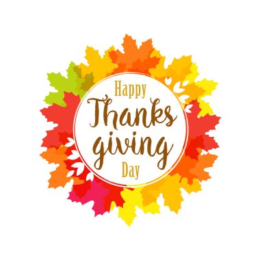 Şükran günü Tebrikler Tasarla. Soyut izole grafik şablonu. Parlak sarı ve turuncu yaprak, beyaz arka plan gölge ile. Geleneksel mevsimlik dekoratif trendy etiket kaligrafi elemanları ile
