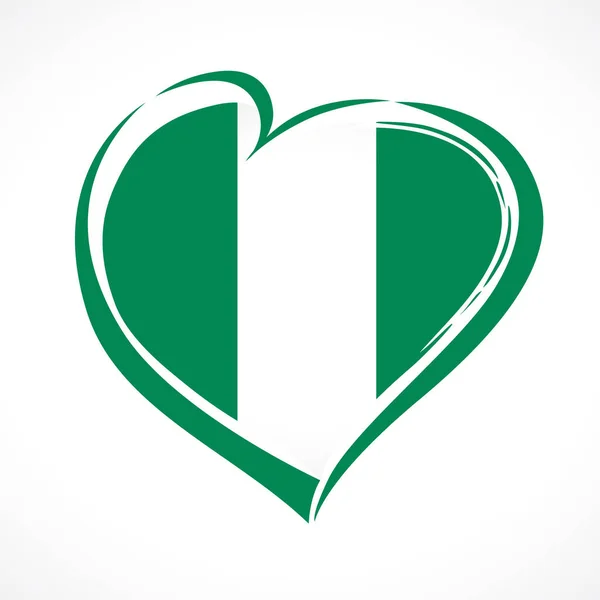 Love Nigeria Heart Emblem National Flag Colored Flag Nigeria Heart — Stock Vector