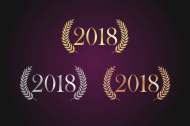 Ödül logo seti. İzole zarif soyut adayı amblemi. İkinci sembol 2018 birincilik. Lüks tebrik çerçeveli şablonu. Dekoratif geleneksel tören selamlar tasarım kutlamak. Ödülü 20 18 conratulating dekorasyon lekeli işareti