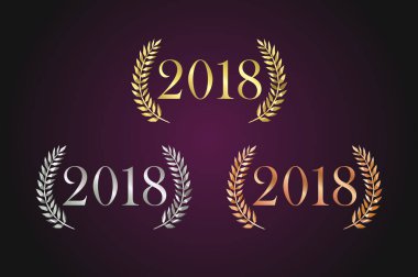 Ödül logo seti. İzole zarif soyut adayı amblemi. İkinci sembol 2018 birincilik. Lüks tebrik çerçeveli şablonu. Dekoratif geleneksel tören selamlar tasarım kutlamak. Ödülü 20 18 conratulating dekorasyon lekeli işareti