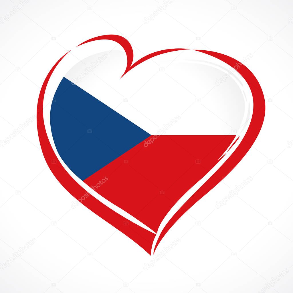 Love Czech Republic, heart emblem in national flag colored. Flag of Czechia with heart shape for Independence Day 28 October 1918 isolated on white background. Vector illustration