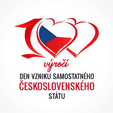 100 vro vzniku samostatnho eskoslovenskho sttu, Çeviri: 100 yıl yıldönümü bağımsız Çek Cumhuriyeti. Vektör Çekya bayrak bağımsızlık günü 28 Ekim 1918 için kalp şeklinde
